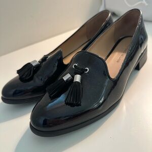 ANTONIO MELANI Black Patent Leather Flats with Tassels